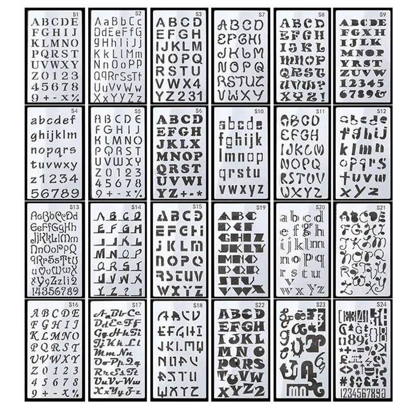 

24 Sheets Letter Number Stencils 4X7 Inch Alphabet Stencil Plastic For Home DIY Scrapbooking Painting Drawing Craft