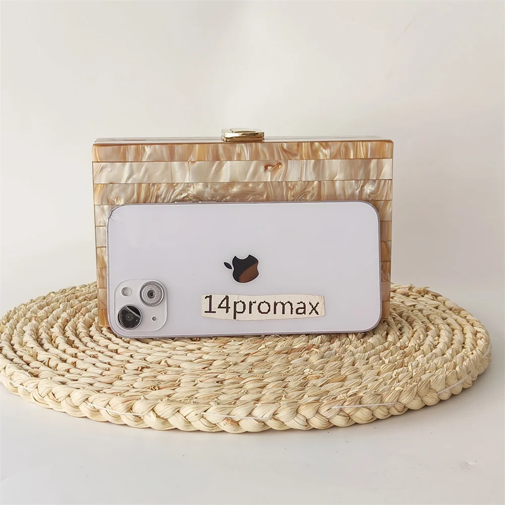 Жемчужно-коричневая мраморная полосатая акриловая коробка-клатч вечерний