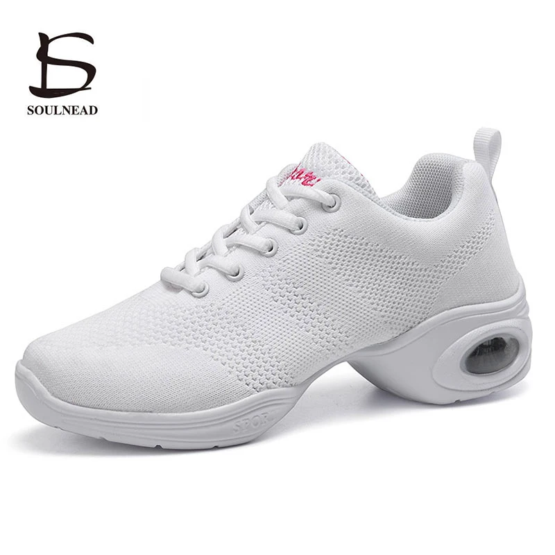 Women's Jazz Dance Shoes Modern Dancing Shoes Mesh Breath Sneakers Light Soft Square Outsole Ladies Practice Aldult Sneakers