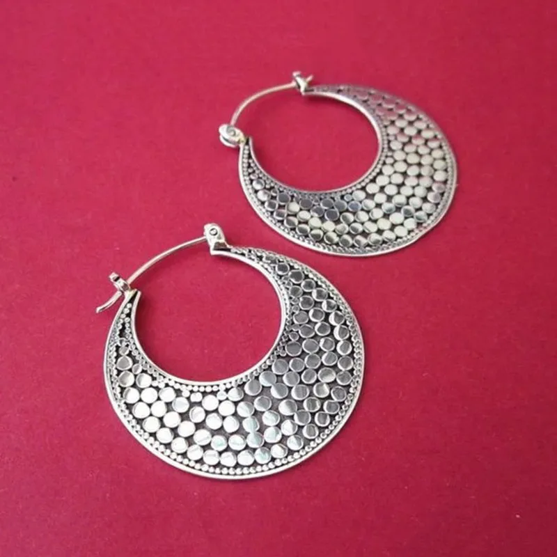 

Vintage Half Moon Shaped Hoops Earrings For Women Personalized Design Ethnic Style Silver Color Earring Bohemian Jewelry Gift
