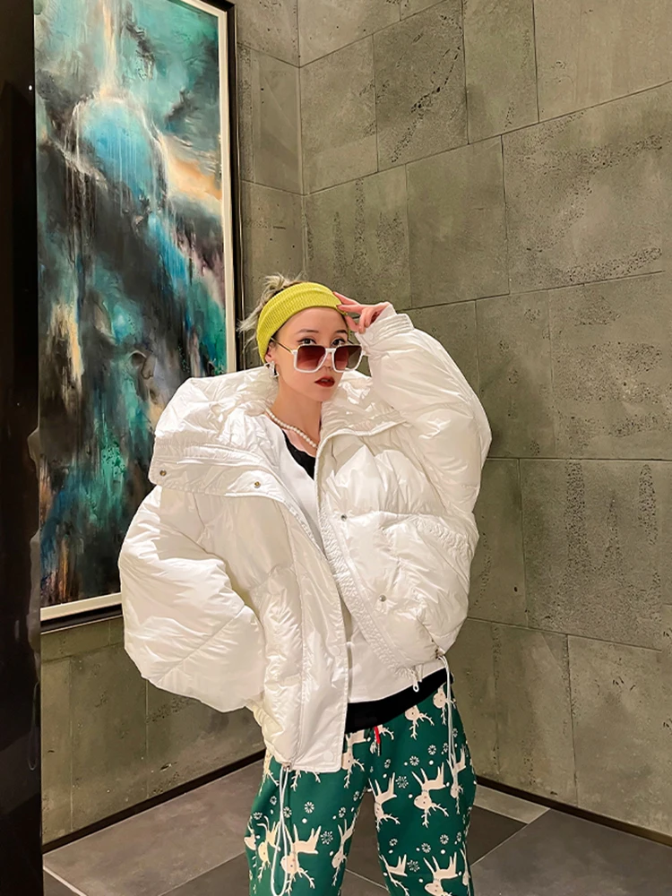 Street Jacket Short Candy Color All-match Bread Coat Women Shiny Warm Big Hooded Cotton Padded Parkas Fashion Winter Jacket Lady