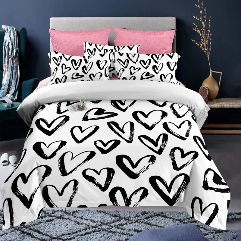 

Valentine's Day Duvet Cover Set Red Rose I Love You Size Couple Polyester Bedding Set Happy Romantic Quilt Cover Pattern King