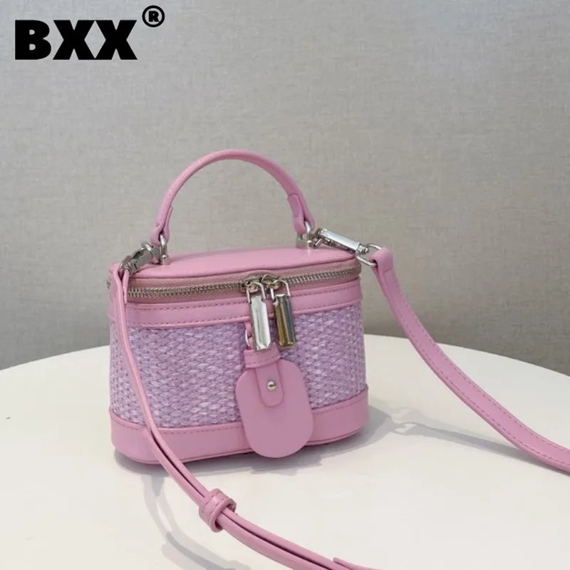 

[BXX] Protable Patchwork Contrast Color Handbags Women's Bag 2023 New Straw Woven Fashion Shoulder Messenger Bags Tide 8AB193