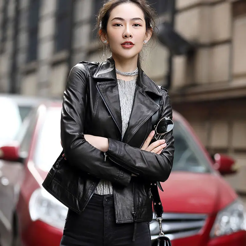 

Women Loose Real Leather Jacket Female Black Soft Leather Jacket Street Moto Biker Leather Coat Jacket Lady Casual Outerwear G54