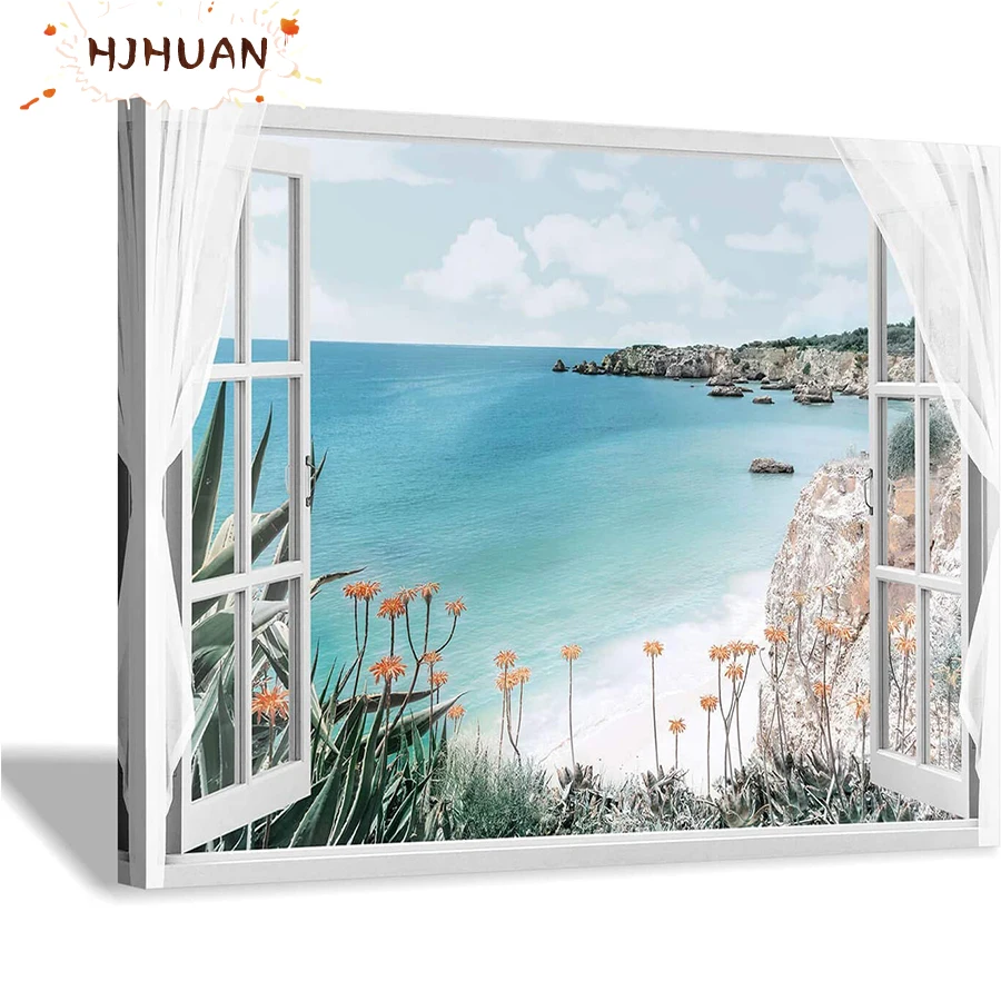 

DIY 5D false windows, natural scenery Diamond Painting Full Round Rhinestone Painting Diamond Embroidery Cross Stitch Home Decor