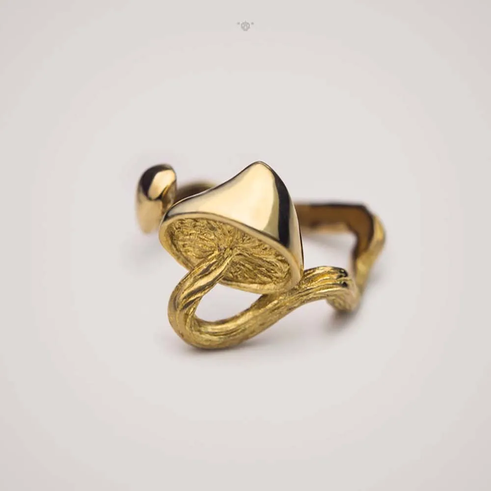 

Gold Color Irregular Mushroom Open Finger Rings For Women Vintage Punk Luxury Accessories Girls Wedding Engagement Jewelry Gifts