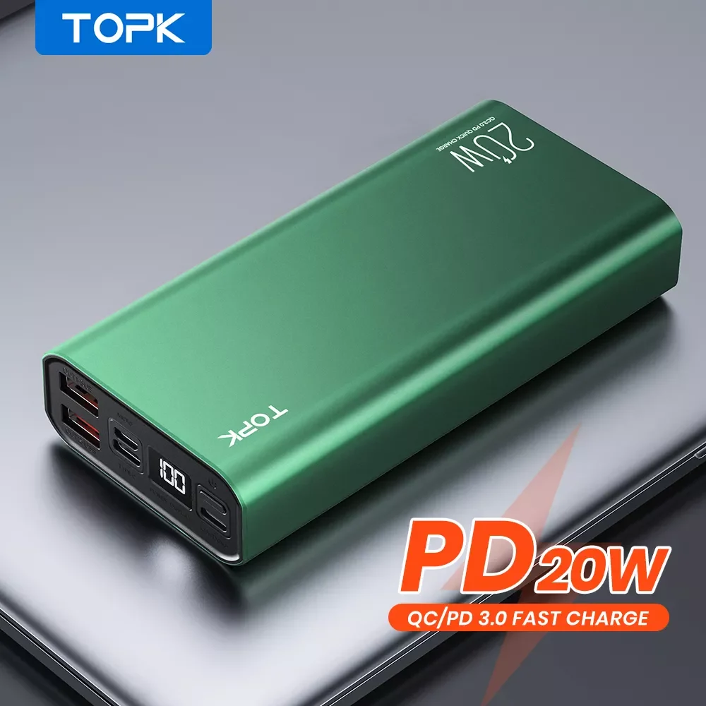 

NEW2023 TOPK I2006P Power Bank 10000mah & 20000mAh Portable Charging LED External Battery PD 20W PowerBank 10000 20000 mAh f