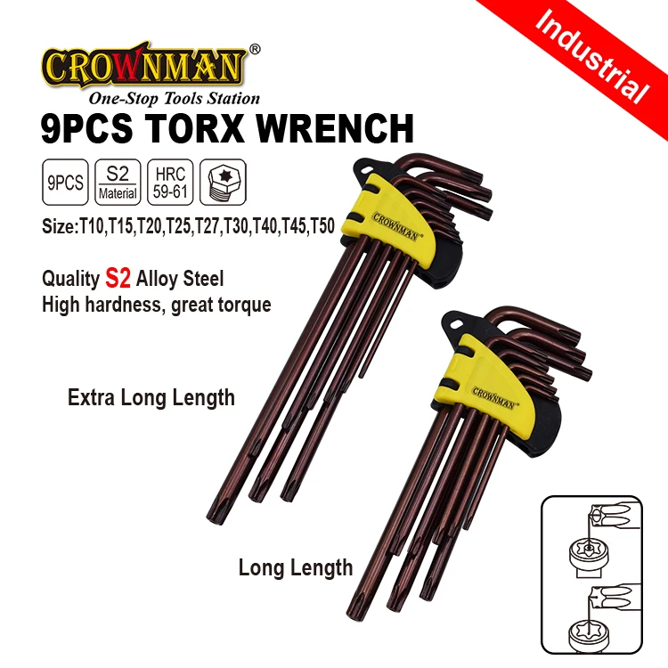 CROWNMAN Professional S2 Набор ключей Trox из 9 предметов L и дополнительный шестигранный ключ