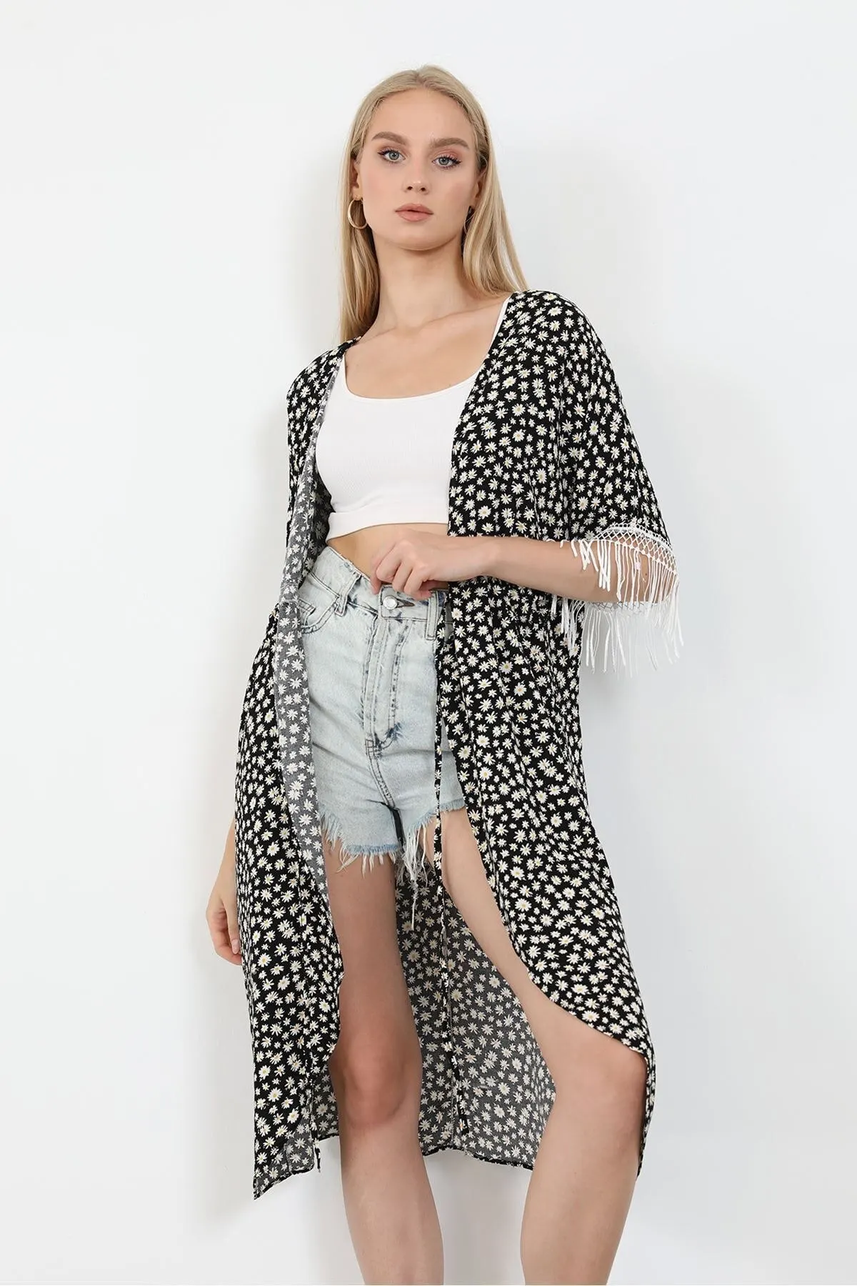 

Women's Kimono Tasseled Kimono Black Fashion Bathrobe For Ladies