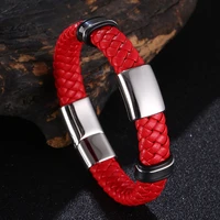 new luxury leather bracelets men handmade jewelry stainless steel accessories woven bangles for male party birthday gifts sp1325