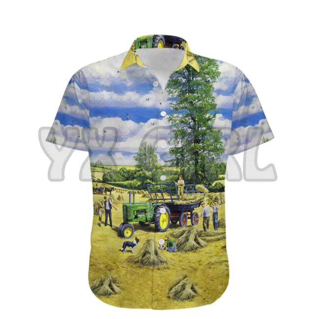 Summer Shirts Vintage Tractor Hawaiian Shirt 3D All Over Printed Hawaiian Shirt Men's For Women's Harajuku Casual Shirt Unisex