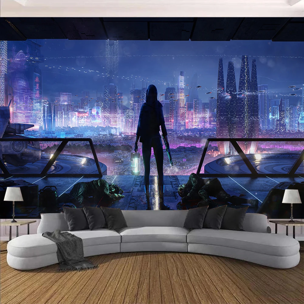 

Cyberpunk Future Steam City Home Tapestry Art Wall Hanging Psychedelic Galaxy Hippie Retro Anime Tapestry Background Decoration