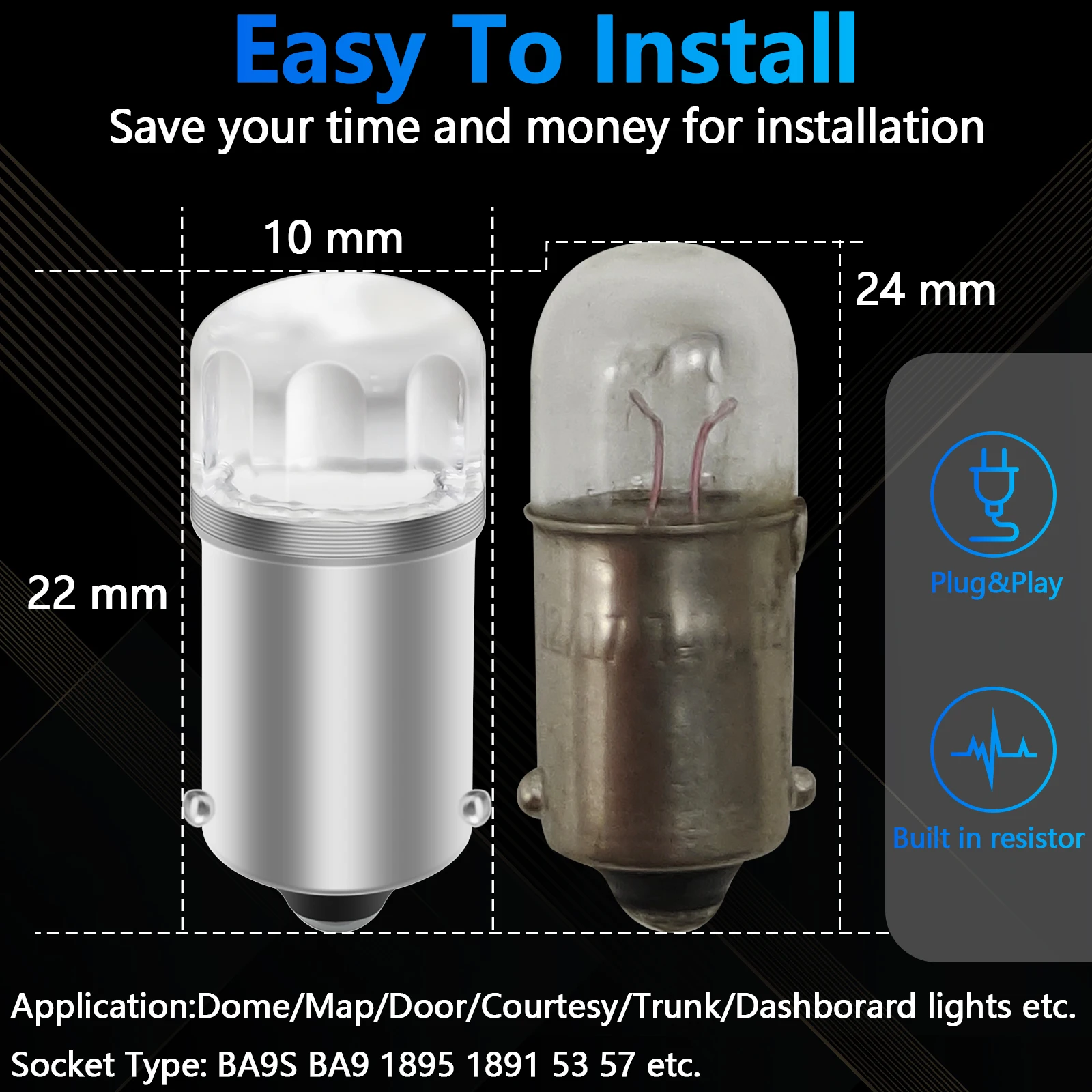 Светодиодные лампы FENIKSO BA9S Автомобильные аксессуары BA9 1895 1891 53 57 6000K белые 10 шт.