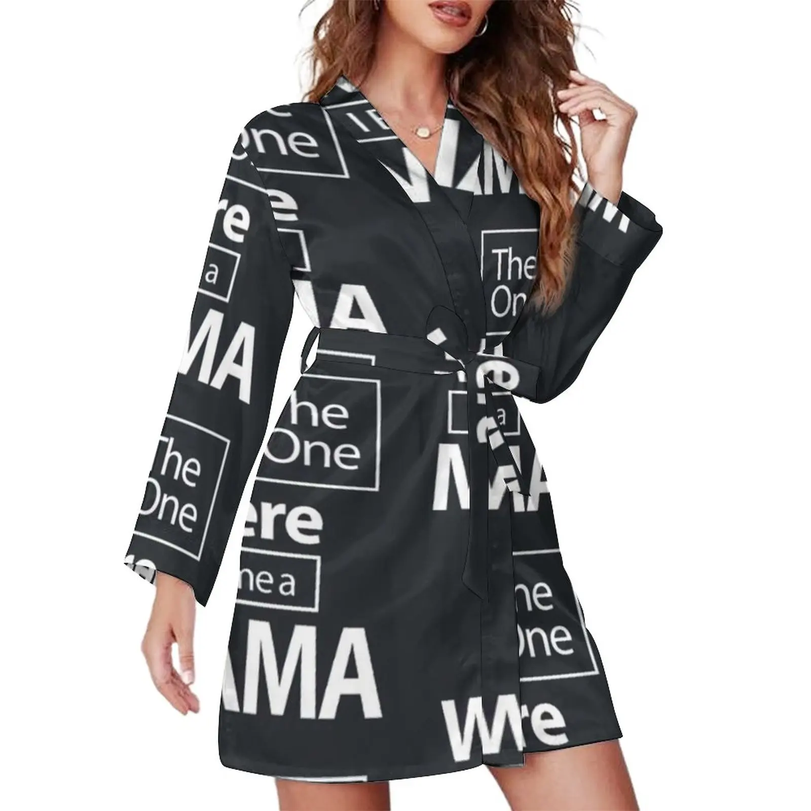 

Mama Pajama Robe Quote Long Sleeve Room Dress Wife Large Size New Aesthetic Sleepwear
