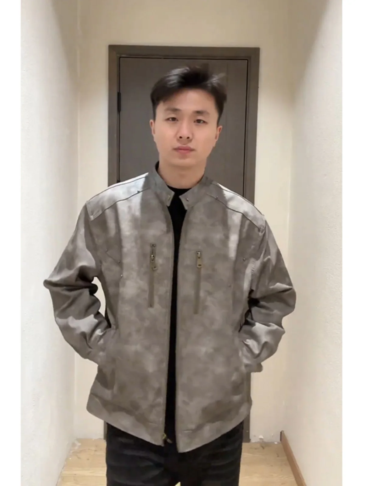 Американское кожаное пальто с заклепками верхняя одежда мужская винтажная