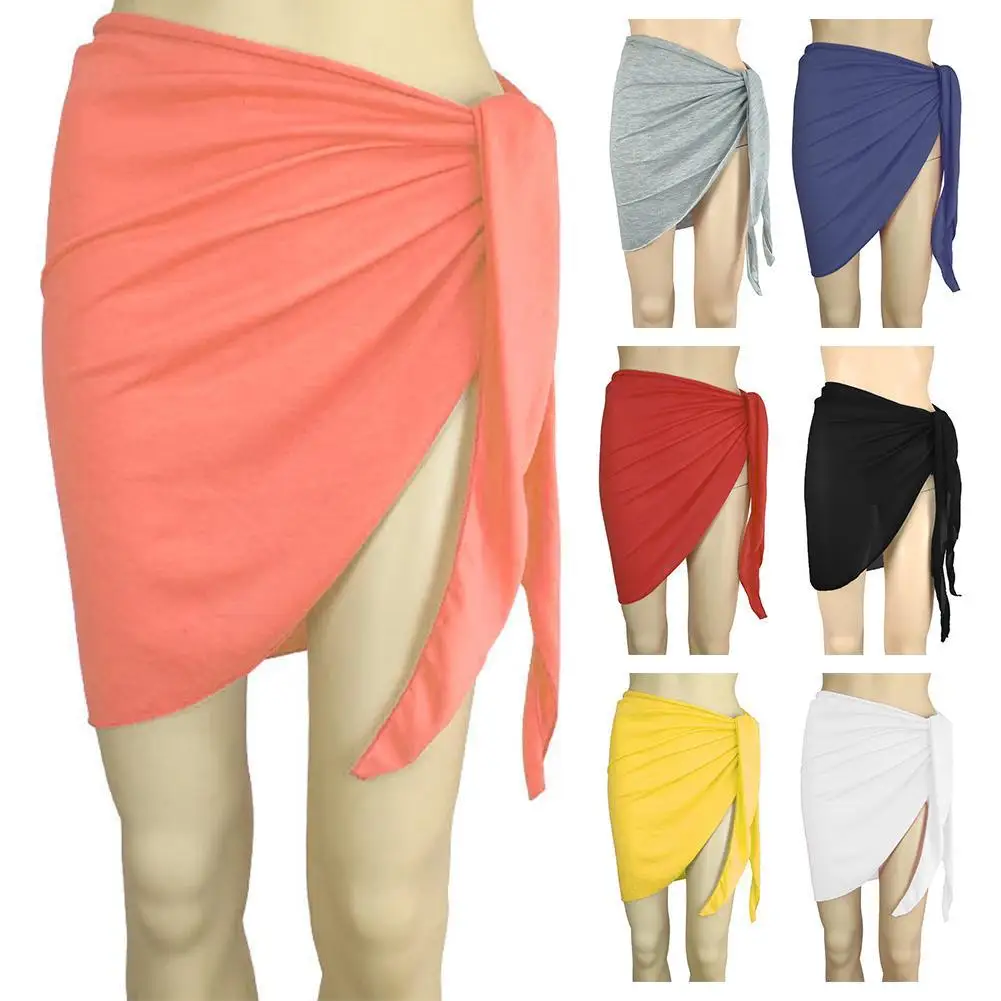 

Summer Women Short Sarongs Swimsuit Coverups Beach Bikini Wrap Color Sheer Short Skirt Chiffon Scarf Cover Up For Swimwear