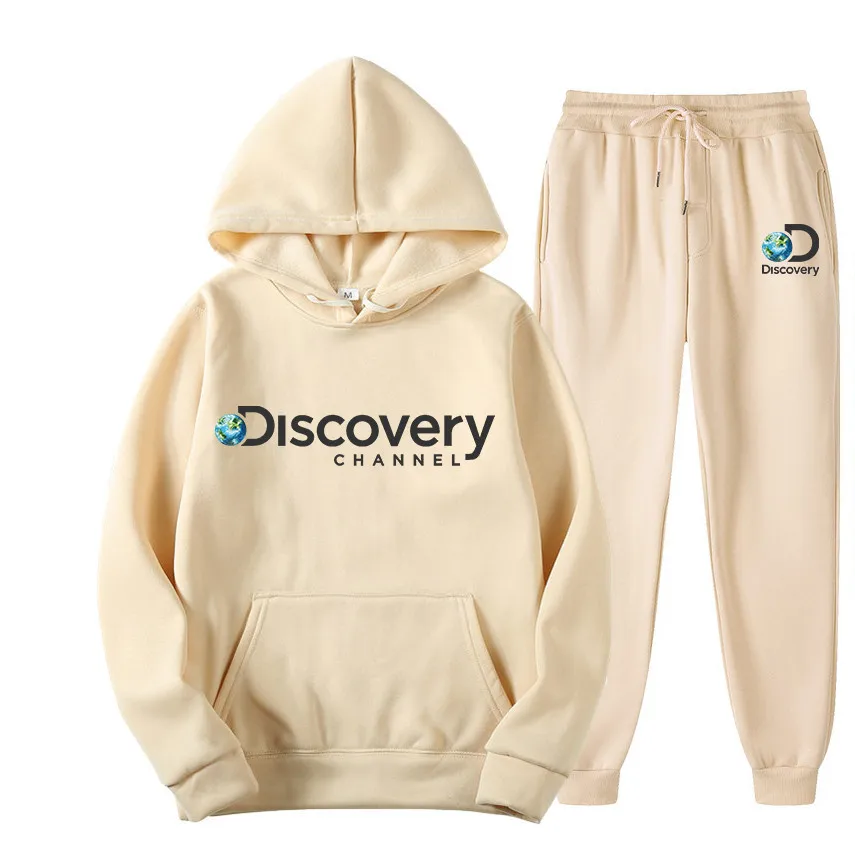 

Спортивный костюм Discovery Channel для мужчин и женщин, повседневная однотонная толстовка с капюшоном и брюки, комплект из 2 предметов, флисовая сп...
