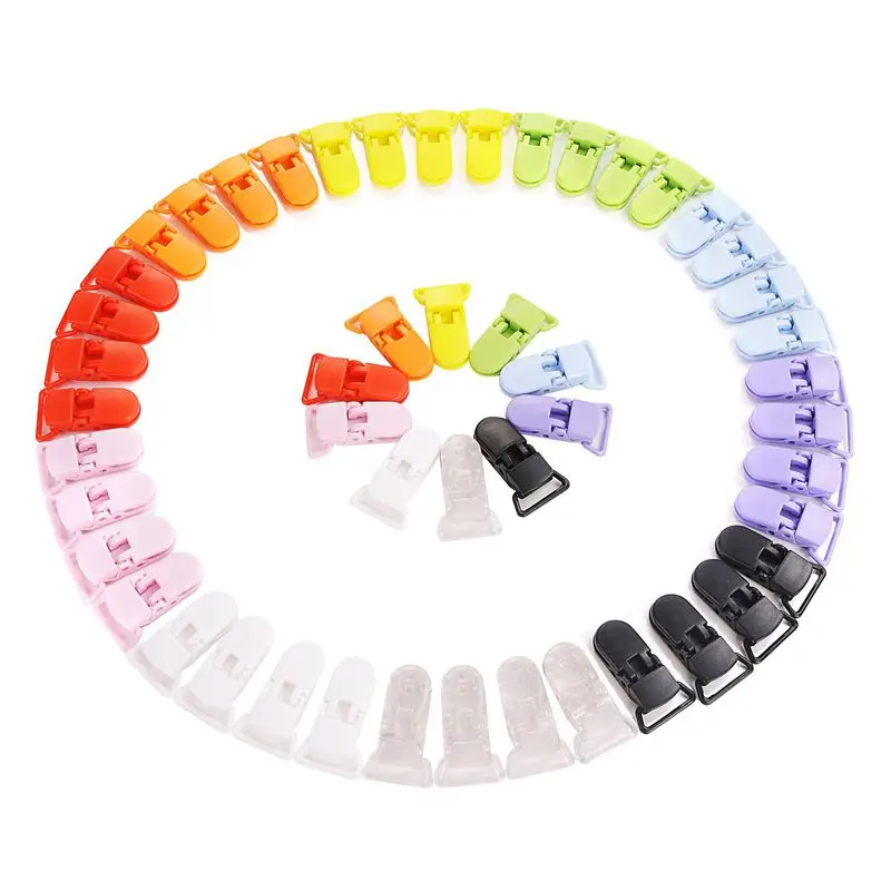 

50 Pcs Pacifier Clip Suspender Strap Plastic Clip 10 Colors