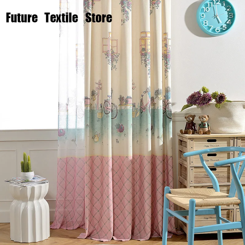 

2022 New Factory Direct Curtain Fabric Modern Simple Pastoral Children's Curtains Polyester Cotton Printed Curtain Tulle