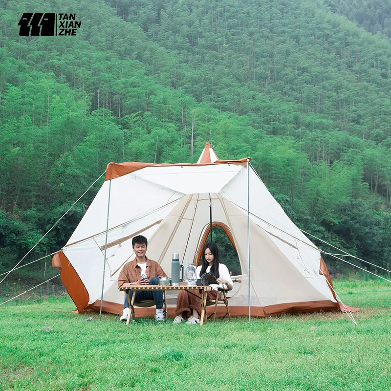 

Large Space 3-5 Person Family Glamping Tipi Tent Outdoor Double Layer Pyramid Tent Camping Teepee Tent