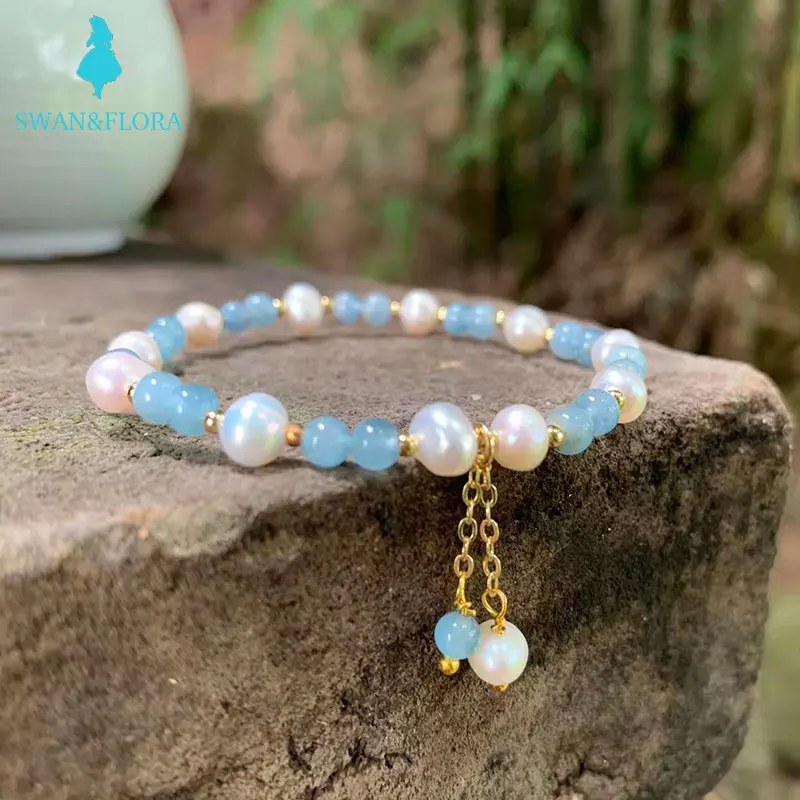 

Natural Aquamarine Bracelet Stone Irregular Jewelry Wholesale Design Handmade