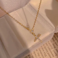 2022 fashion korean japan gold zircon cross pendant titanium steel light luxury necklace for womens jewelry wedding party gift