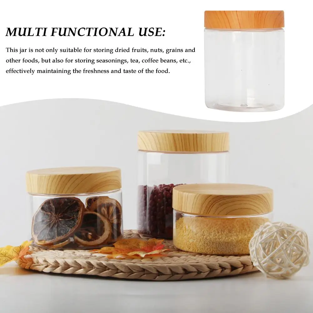 

Empty Transparent Plastic Bottle Body 250ml With Wooden Kitchen Food Lid Coffee Bottles Tea Container Storage X1h9