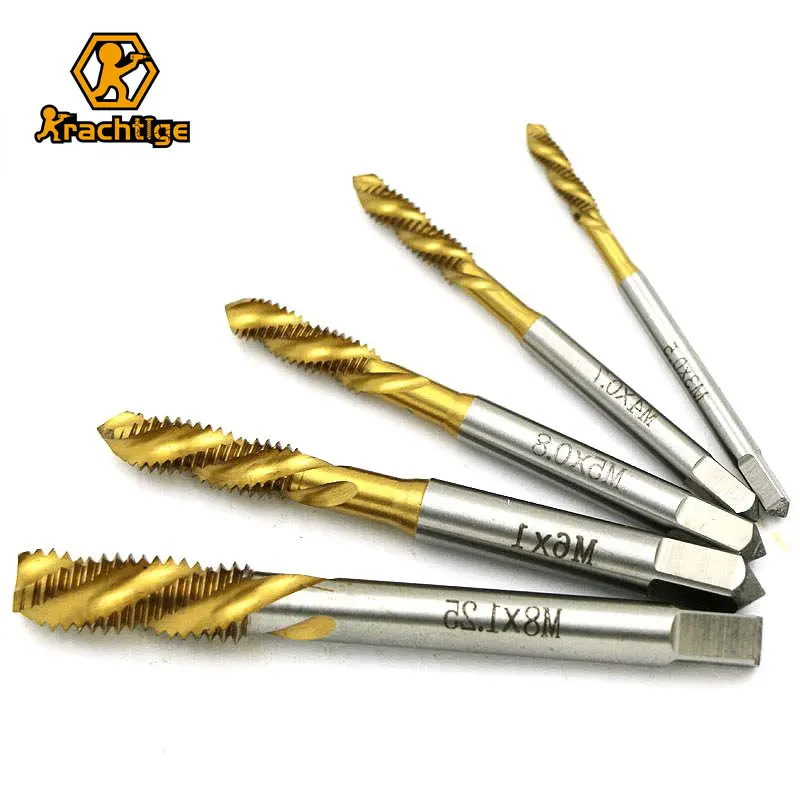 Krachtige M3 M4 M5 M6 M8 Spiral Thread Tap High Speed Steel Hand Tap Drill Bit Titanium Coated Metric Screw Tap