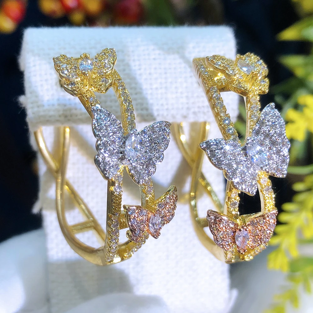 Женские круглые серьги-кольца Siscathy, роскошные ювелирные украшения из Дубая с фианитами в форме бабочки