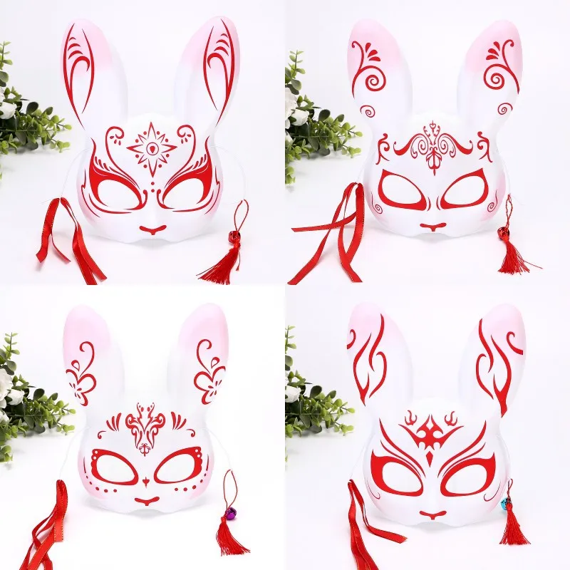 

Полнолицевая маска лисы в японском стиле маска с кисточками колокольчиком Нетоксичная Косплей ручная роспись костюмы реквизит аксессуары