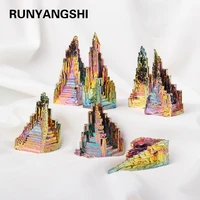 1pc natural bismuth tower rainbow aura crystal ore mineral collection specimen green metal decorate