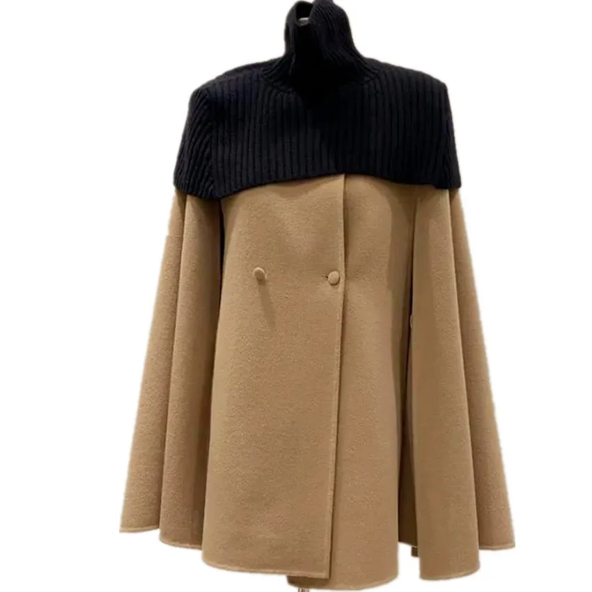 Fashion Winter Shawl Cloak Woolen Overcoat Women Double Breasted Wool Blends Outweaar