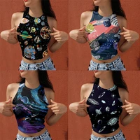 summer women top sexy midriff baring vest sling crop sleeveless casual clothes print comfortable simple style