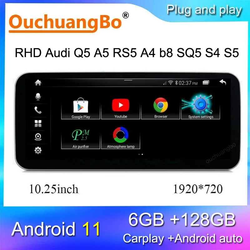 

Ouchuangbo radio multimedia recorder for 10.25 inch RHD Audi Q5 A5 RS5 A4 b8 SQ5 S4 S5 2009-2016 Android 11 stereo GPS