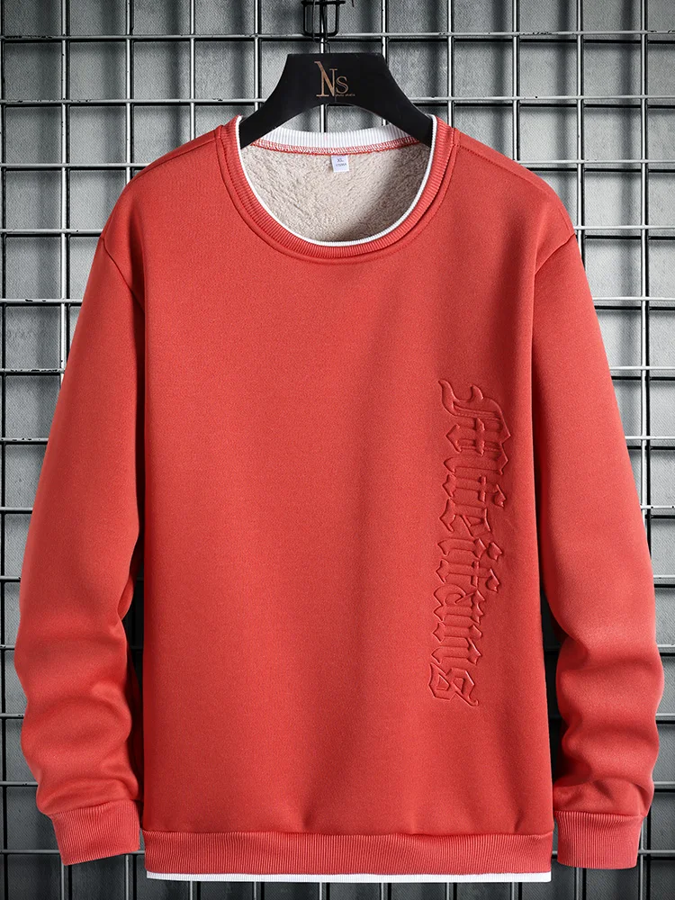 

Men's Long-sleeved Hoodie Round Neck Casual Fashion Top Printed Pullover Fleece-lined Thermal Hoodie Men's Wear