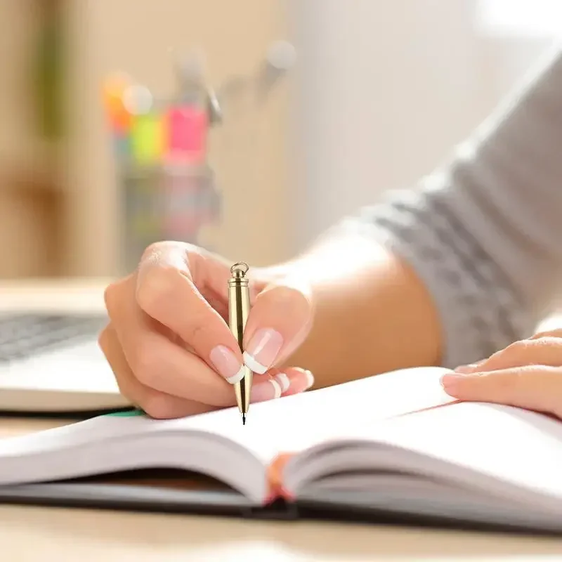 

Ручная работа, стильная Гладкая натуральная мини-ручка для письма, аксессуары, Классические гаджеты, Шариковая подпись, латунь