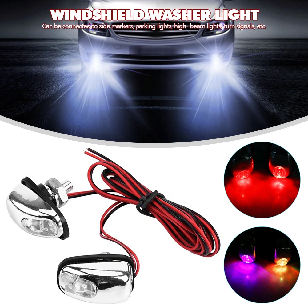 

2Pcs LED Light Lamp Car Accessories Windshield Washer Wiper Jet Water Spray Nozzle Spout Wiper Washer Car Light