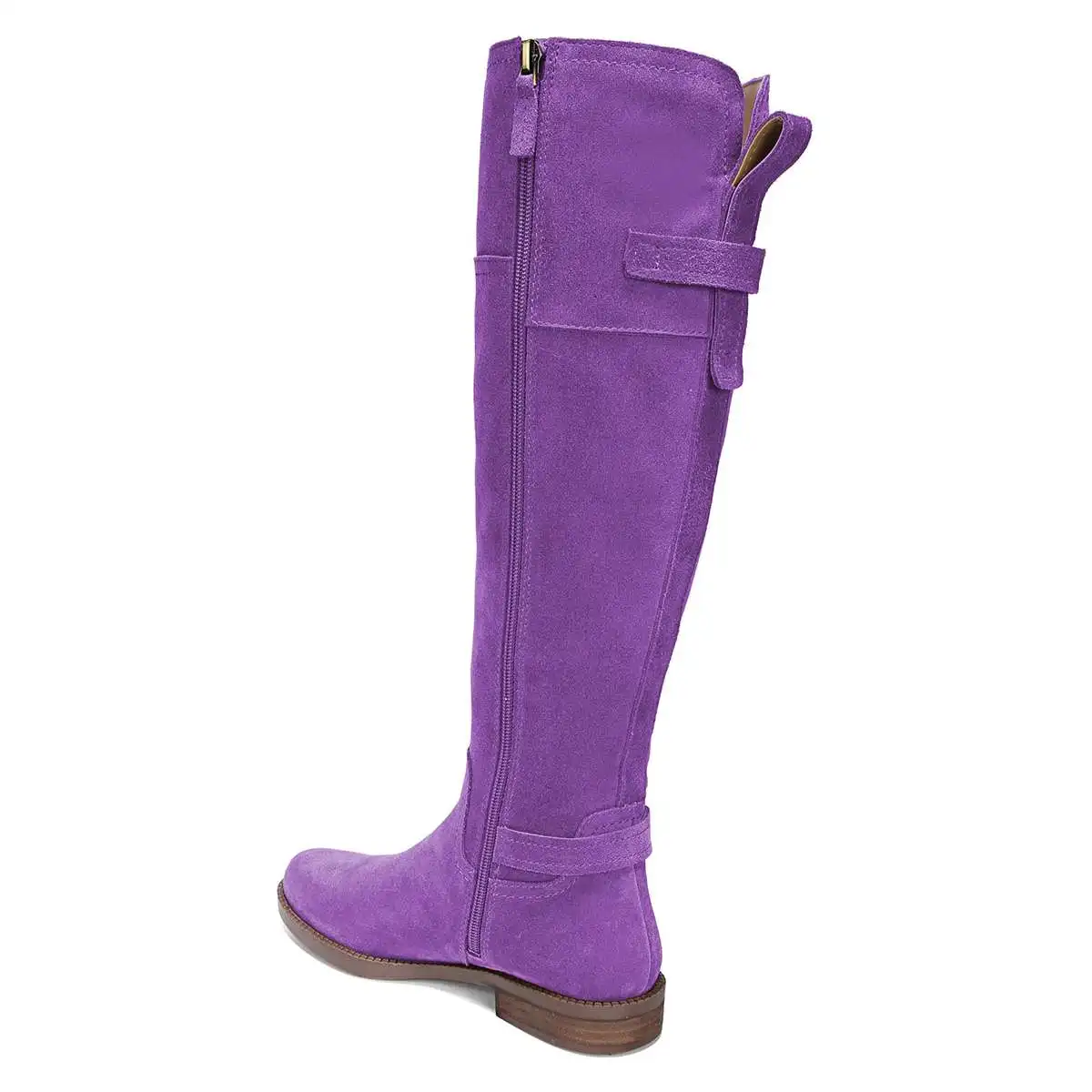 Round Toe Block Heeled Over-The-Knee Boots Purple Suede Ladies Side Zip High Boots