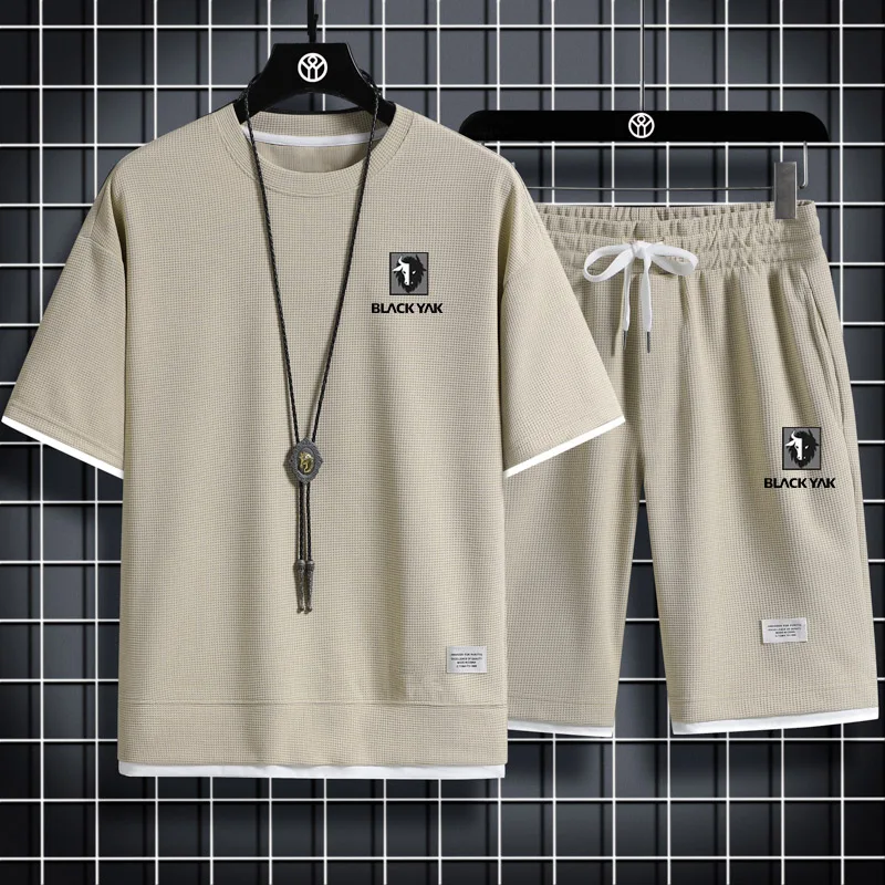 blackyak 2023 men's two-piece sportswear short-sleeved casual T-shirt and drawstring shorts quick-drying summer breathable men's