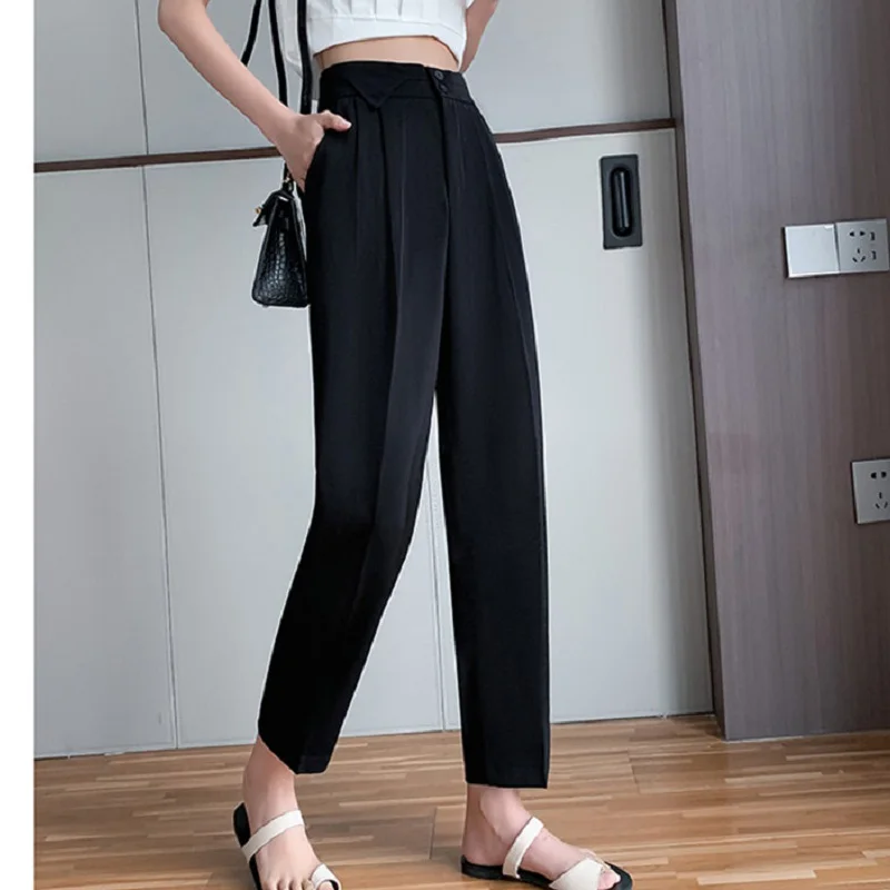 

Wisher&Tong Women Suits Pants High Waist Harem Pants Solid Office Female Ankle-length Pencil Pants Korean Trousers 2022 Summer