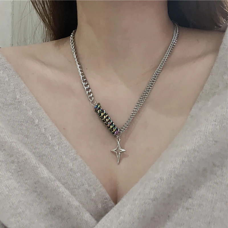 

Женское Ожерелье из титановой стали с крошечной звездой и крестом
