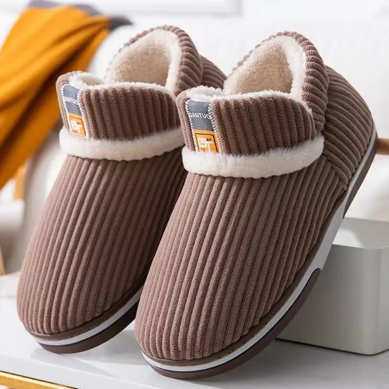 Men's Winter Cotton Slippers Couples High Top Bag Heel Warm Plush Outdoor Thick-soled Flat Cotton Shoes for Men Big Size 45 46