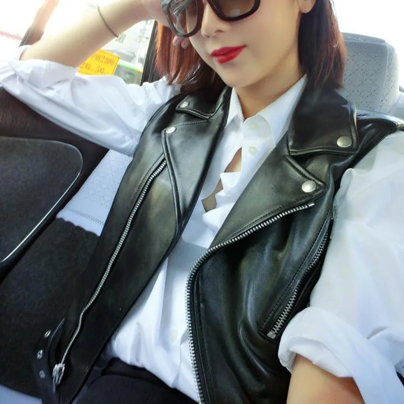 Women's suit collar short waistcoat leather 2023 spring and autumn new women's vest