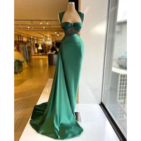 green evening dresses new mermaidtrumpet black beads pleat long evening gowns 2022 sleeveless sweetheart sweep sexy party dress
