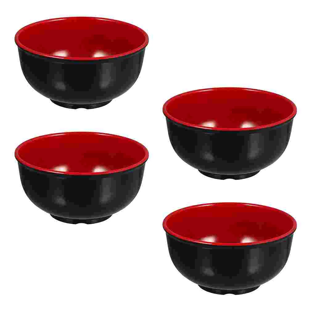 

Japanese Ramen Noodle Soup Bowl: 4Pcs Melamine Round Black Red Serving Bowl Hard Dishware for Udon Pho Asian Noodles