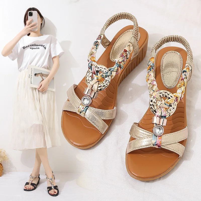 

Fashion Bohemian Style Wedge Sandals Rhinestone Womens Summer Sandals Ladies Beach Shoes Platform Sandalias De Mujer Verano 2023