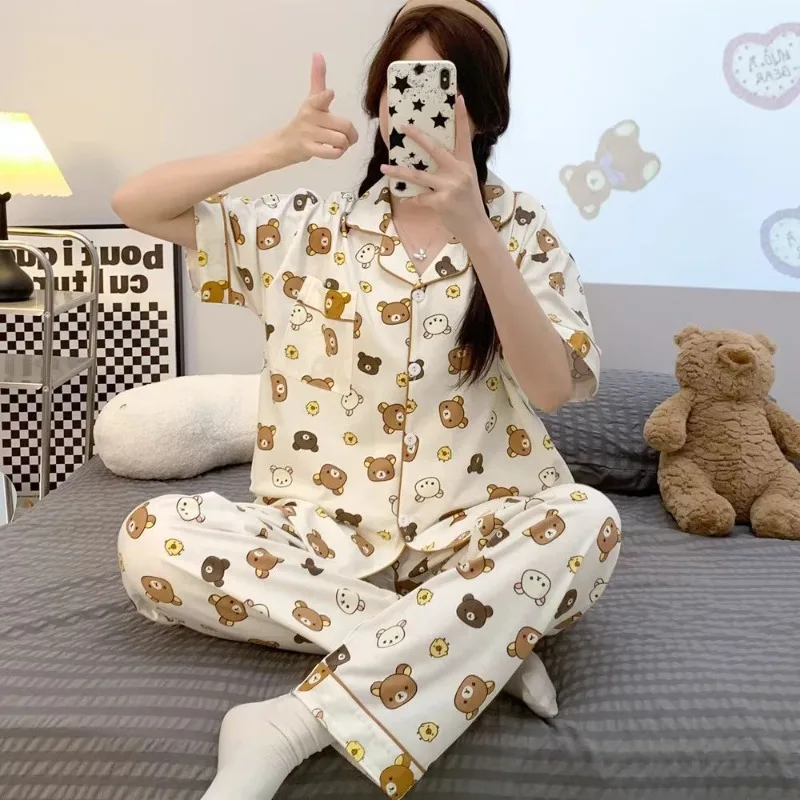 Пижамы Rilakkuma, летние, с короткими рукавами, милые, с мультяшными рисунками, домашняя одежда, комплект из трех предметов, которые можно носить и на улице. (art.: 3920dbdc0b52a) - 3920dbdc0b52a