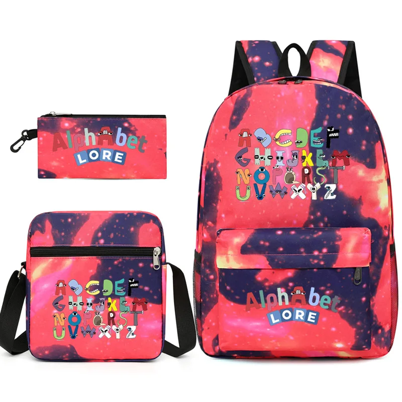 

Three-piece Around The Game Alphabet Lore Letter Sports Backpack Lightening Zipper Shoulders Outdoor Bag Bag Pencil Case