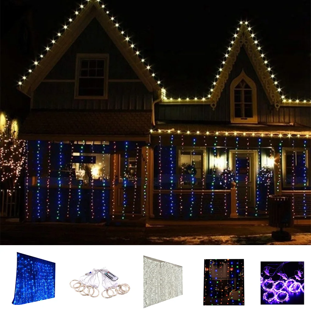

300 LED Curtain Fairy String Lights Hanging Backdrop Wall Lamp Wedding Xmas Party Decorations USB Power Global Use