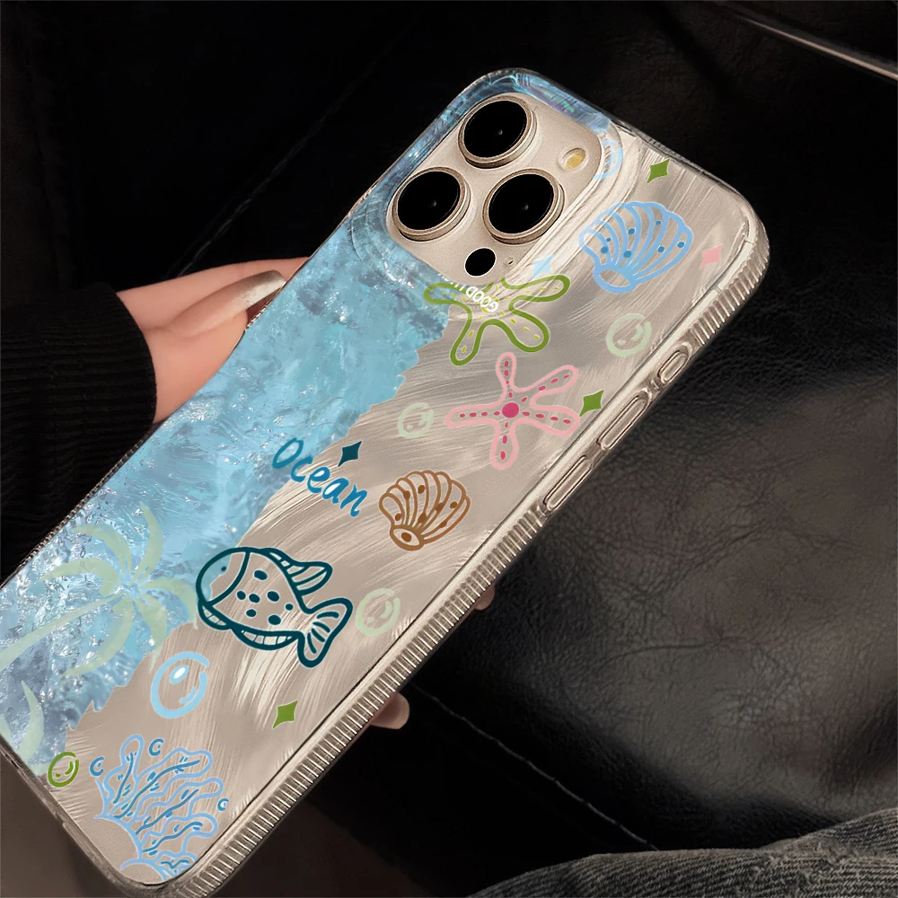 Фото Летний чехол для телефона Xiaomi Redmi Note 14 Pro, Note 13, 12, 11, 10 Pro+ 5G 4G, 14C с дизайном «Океанский синий» и перьями, противоударный №4